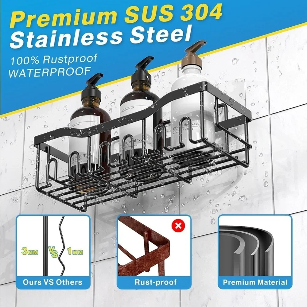 5 Piece Black Metal Wall-Mounted Bathroom/ Kitchen Shelf